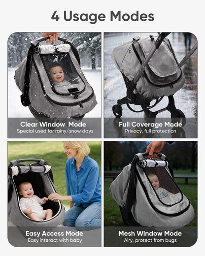 Waterproof Baby Car Seat Cover Canopy for All Weather - Pink