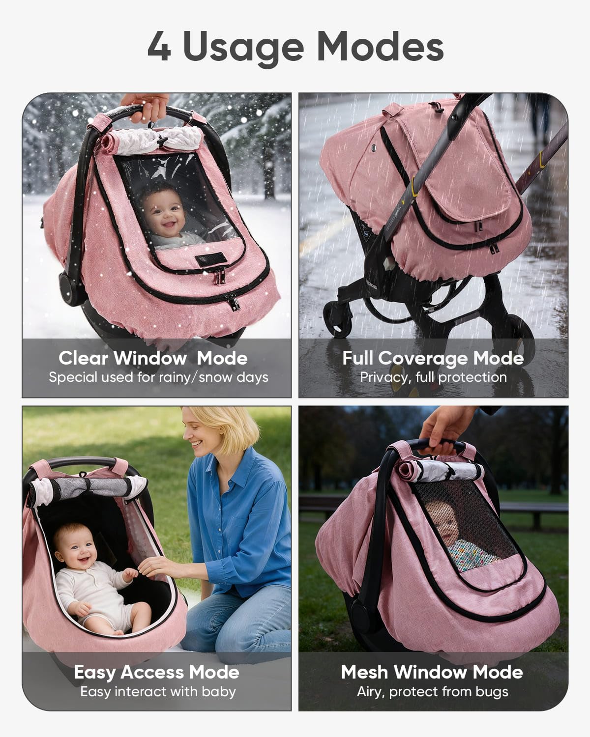 Waterproof Baby Car Seat Cover Canopy for All Weather - Pink