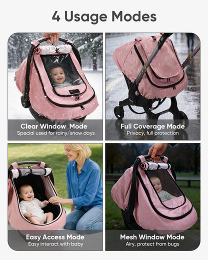 Waterproof Baby Car Seat Cover Canopy for All Weather - Pink