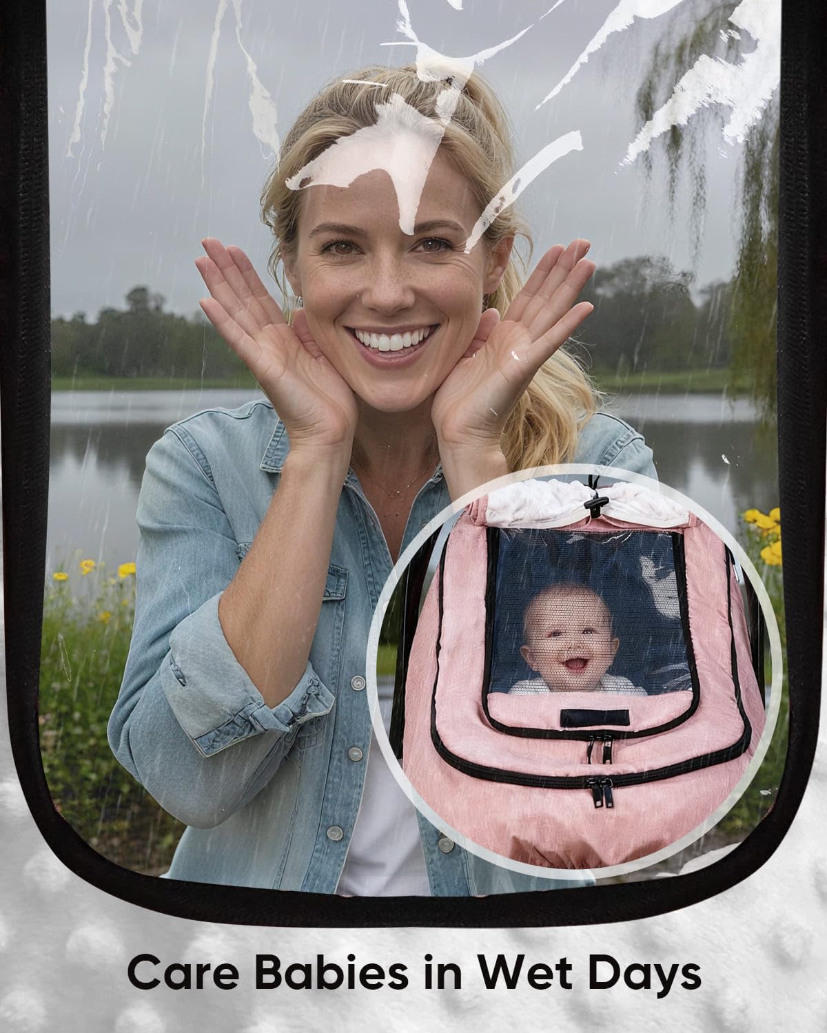 Waterproof Baby Car Seat Cover Canopy for All Weather - Pink