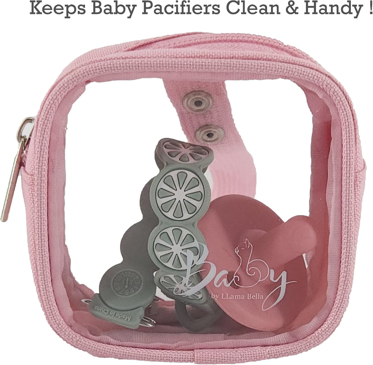 5 Piece Diaper Bag Organizer Pouch Set, Clear with Straps and Pacifier Case - Pink