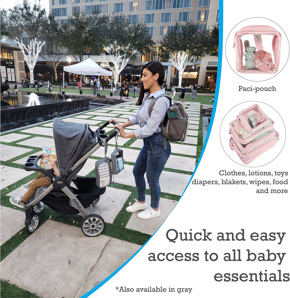 5 Piece Diaper Bag Organizer Pouch Set, Clear with Straps and Pacifier Case - Pink