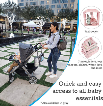 5 Piece Diaper Bag Organizer Pouch Set, Clear with Straps and Pacifier Case - Pink