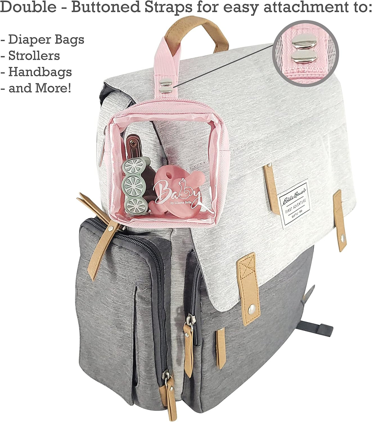 5 Piece Diaper Bag Organizer Pouch Set, Clear with Straps and Pacifier Case - Pink
