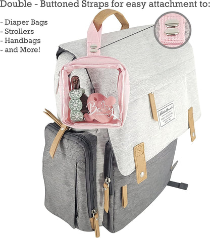 5 Piece Diaper Bag Organizer Pouch Set, Clear with Straps and Pacifier Case - Pink