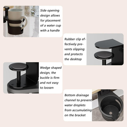 Desk Cup Holder Clamp, 3 Height Adjustable, 360° Rotation | Table Cup Holder, Anti-Spill Design, Space Saving, Universal, for Mugs, Water Bottles, Vacuum Cups, for Office Home
