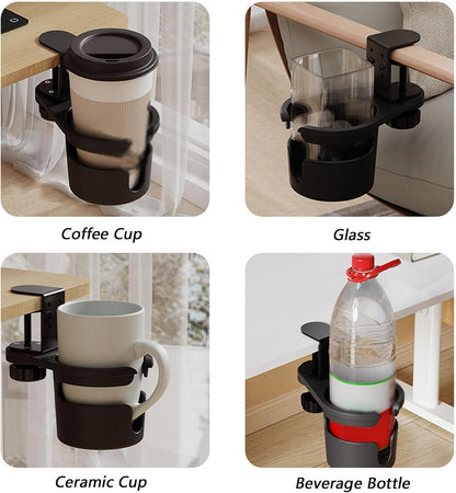 Desk Cup Holder Clamp, 3 Height Adjustable, 360° Rotation | Table Cup Holder, Anti-Spill Design, Space Saving, Universal, for Mugs, Water Bottles, Vacuum Cups, for Office Home