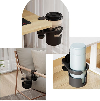 Desk Cup Holder Clamp, 3 Height Adjustable, 360° Rotation | Table Cup Holder, Anti-Spill Design, Space Saving, Universal, for Mugs, Water Bottles, Vacuum Cups, for Office Home