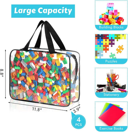 4 Pack Toy Storage Organizer Bags with Zipper, Clear PVC