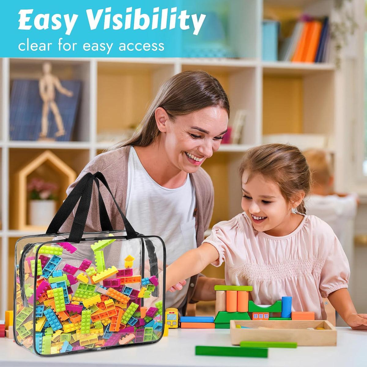 4 Pack Toy Storage Organizer Bags with Zipper, Clear PVC