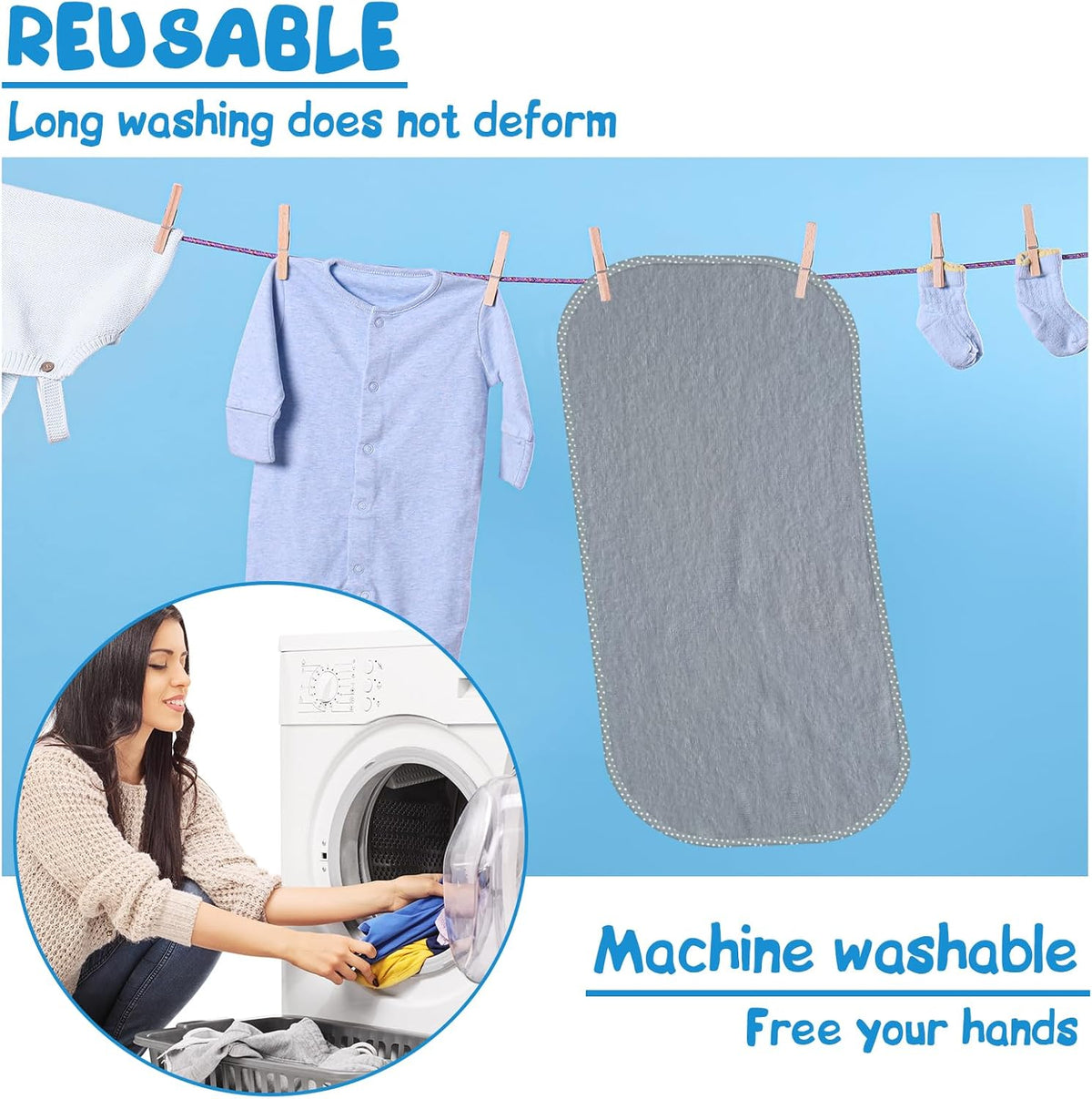 Baby Waterproof Changing Pad Liners (3 Pack) - Washable Reusable Changing Table Cover Liners Double, Portable Diaper Pads, Grey