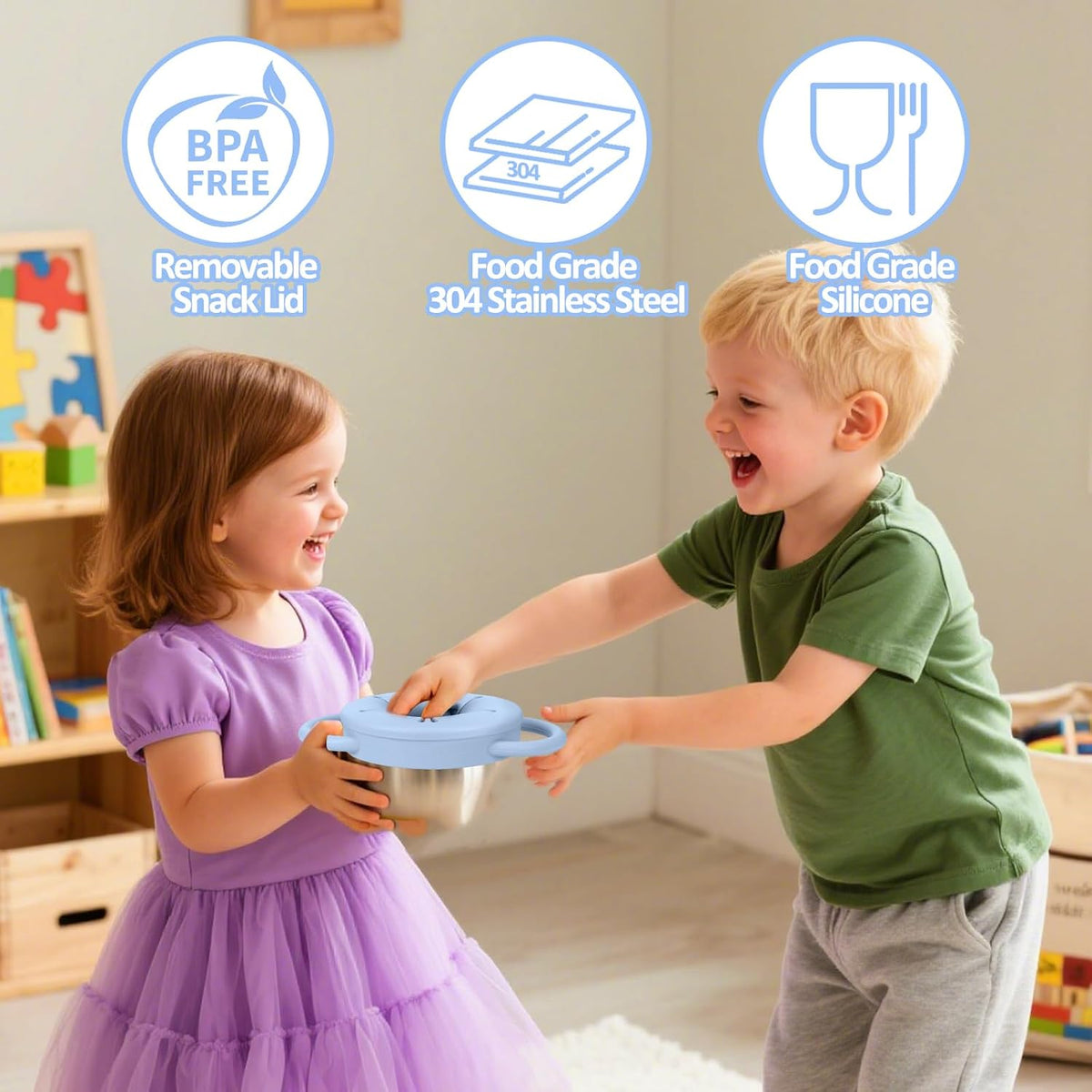 2 Pack 9 oz Spill Proof Stainless Steel Toddler Snack Cups