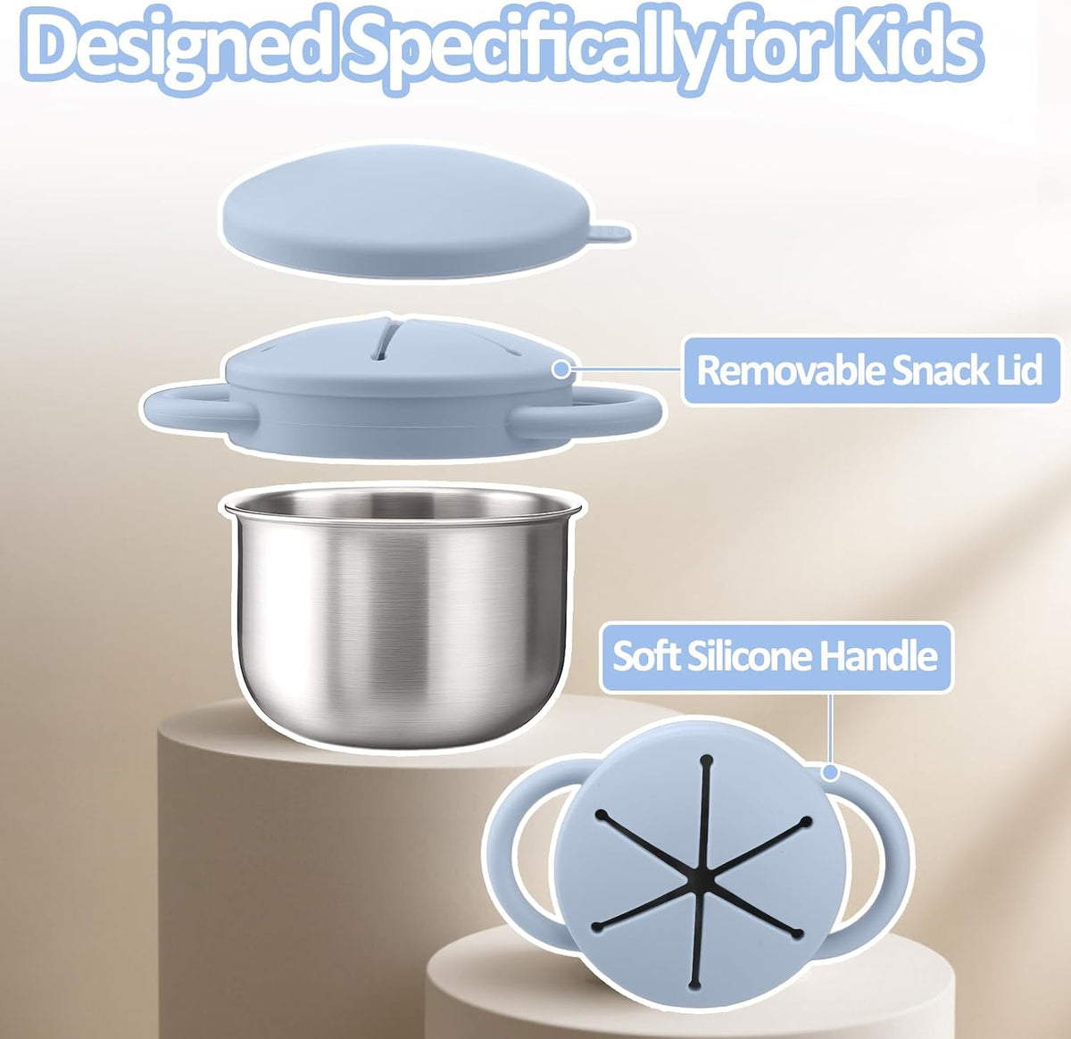 2 Pack 9 oz Spill Proof Stainless Steel Toddler Snack Cups