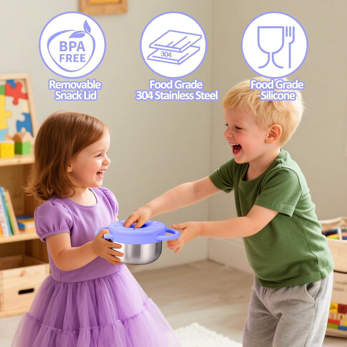 2 Pack 9 oz Spill Proof Stainless Steel Toddler Snack Cups