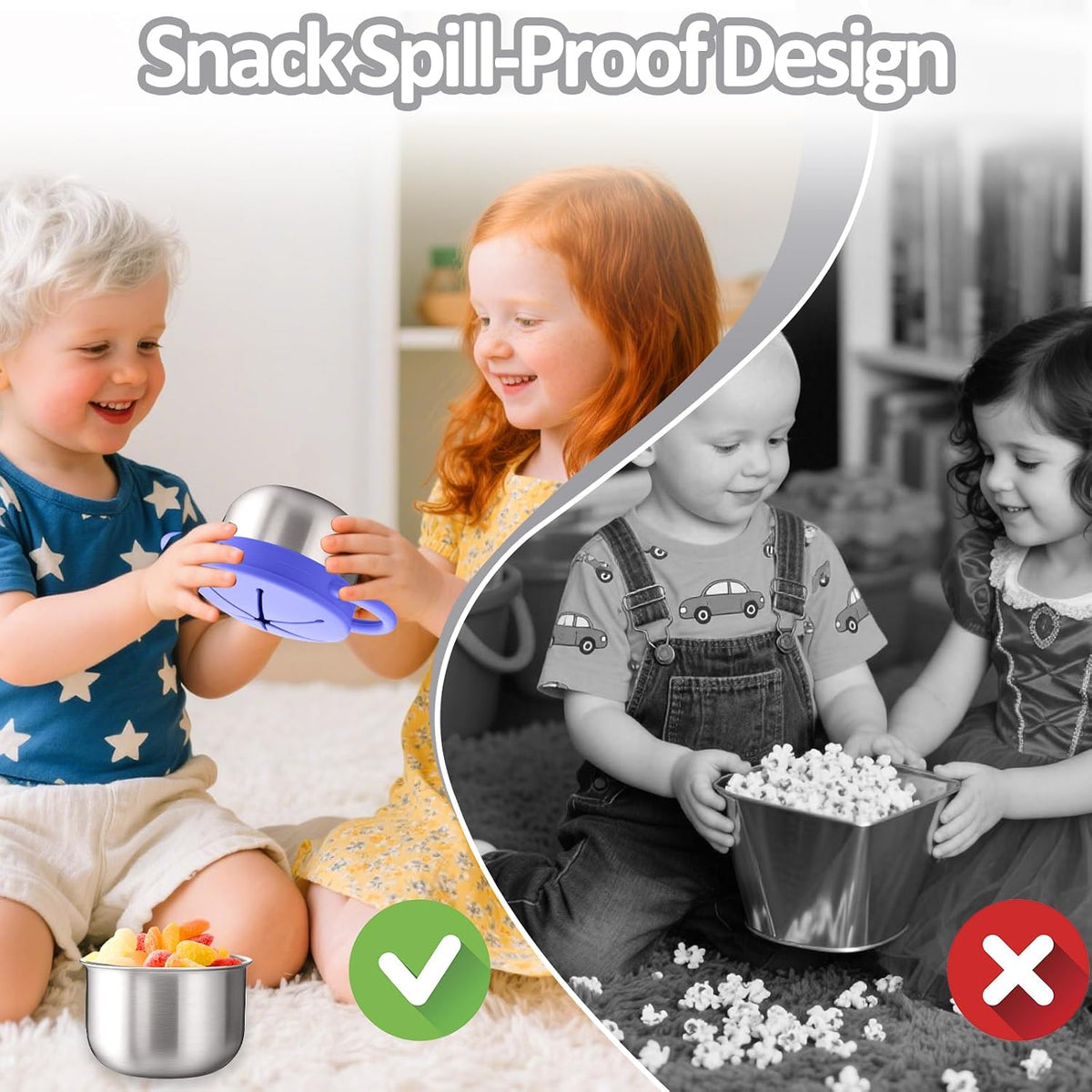 2 Pack 9 oz Spill Proof Stainless Steel Toddler Snack Cups
