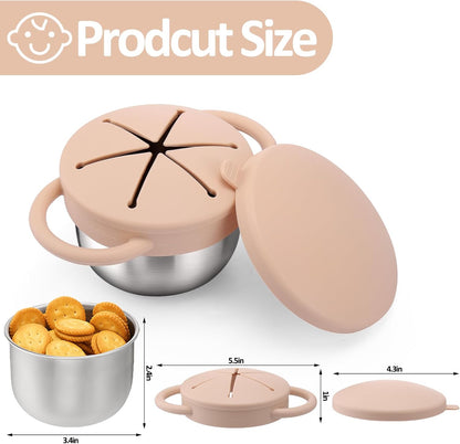 2 Pack 9 oz Spill Proof Stainless Steel Toddler Snack Cups