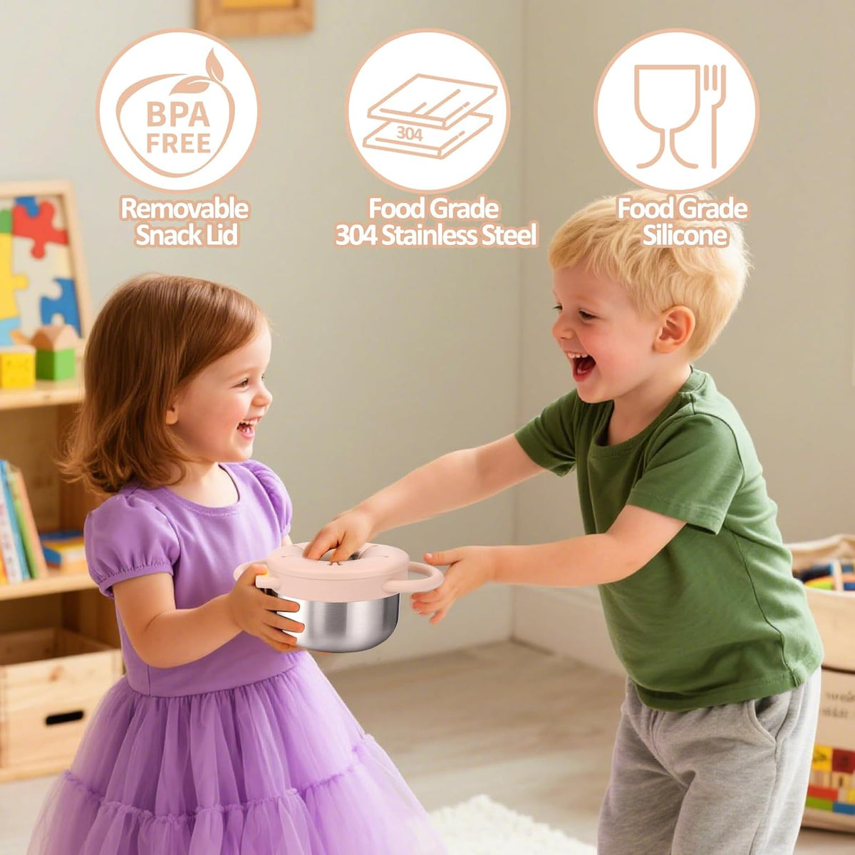 2 Pack 9 oz Spill Proof Stainless Steel Toddler Snack Cups