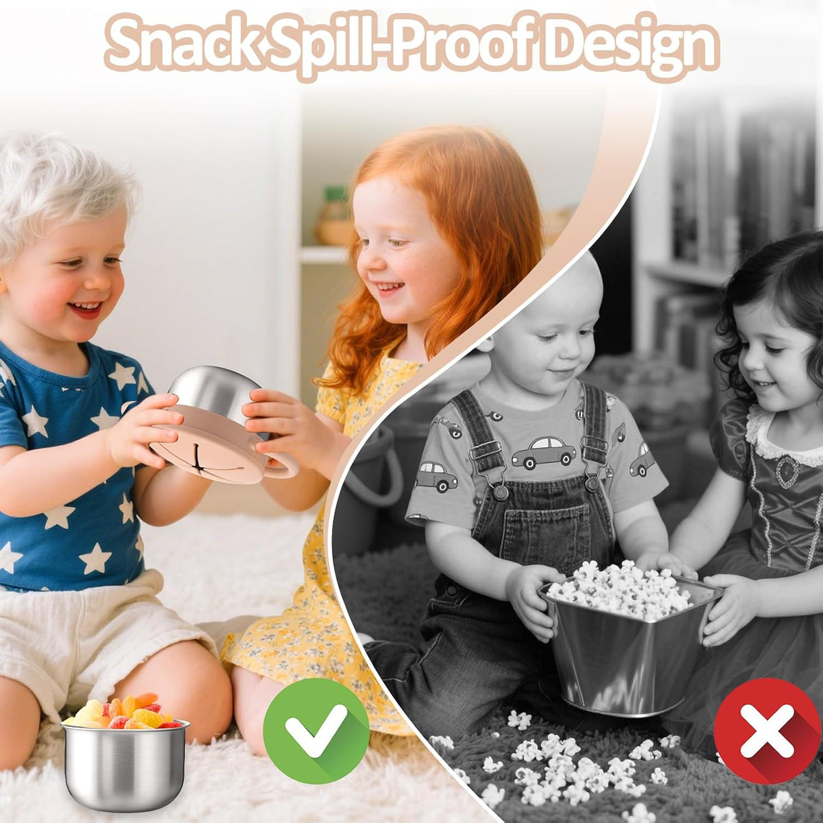 2 Pack 9 oz Spill Proof Stainless Steel Toddler Snack Cups