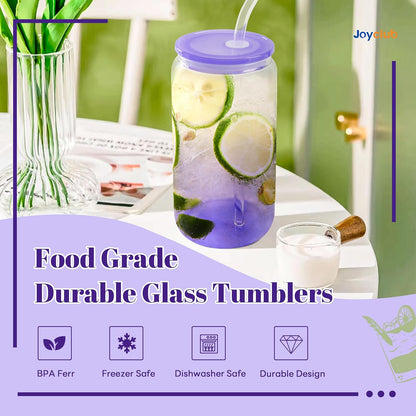 12 Set 16oz Gradient Glass Cups with Acrylic Lids and Straws Bulk | Can-shaped coffee cups drinking glasses for cafés, events, wedding favors, brunch tables, iced drinks and housewarming gifts