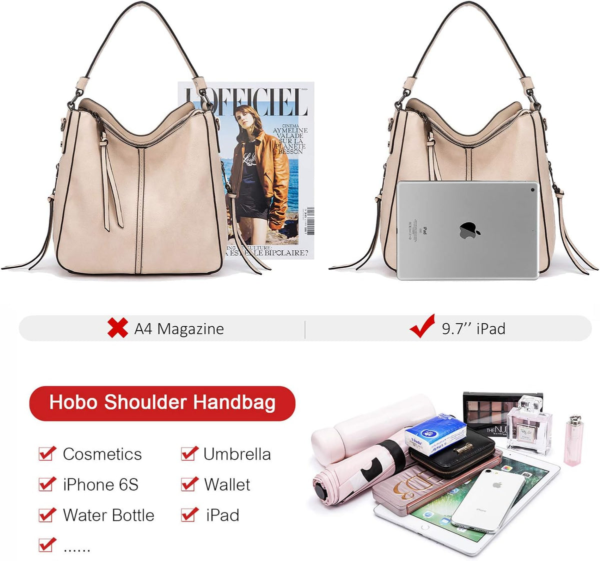 Hobo Crossbody Bag for Women, Designer Shoulder Purse Handbags