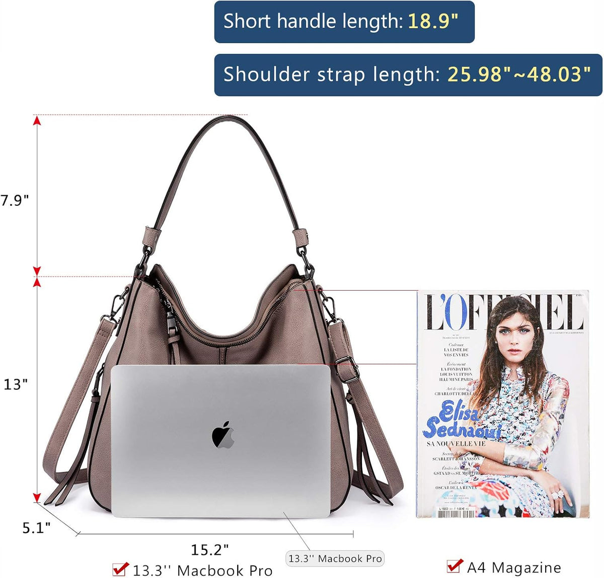 Hobo Crossbody Bag for Women, Designer Shoulder Purse Handbags