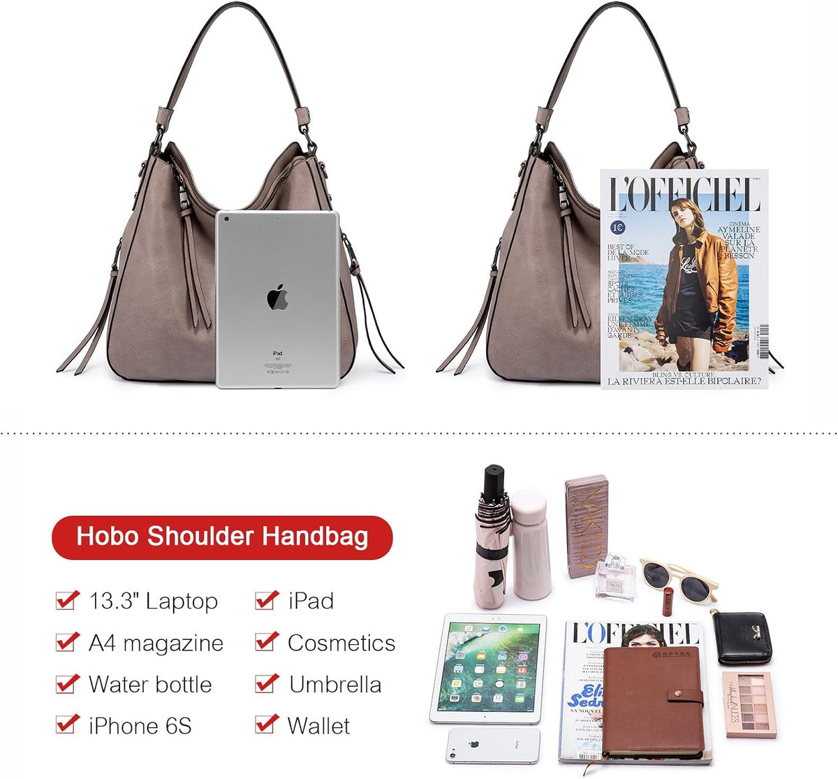 Hobo Crossbody Bag for Women, Designer Shoulder Purse Handbags
