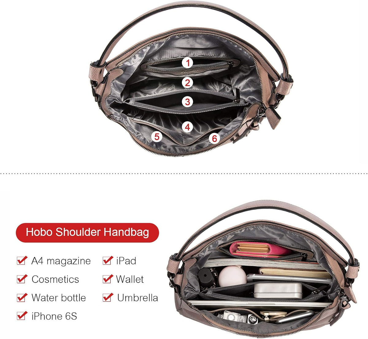 Hobo Crossbody Bag for Women, Designer Shoulder Purse Handbags