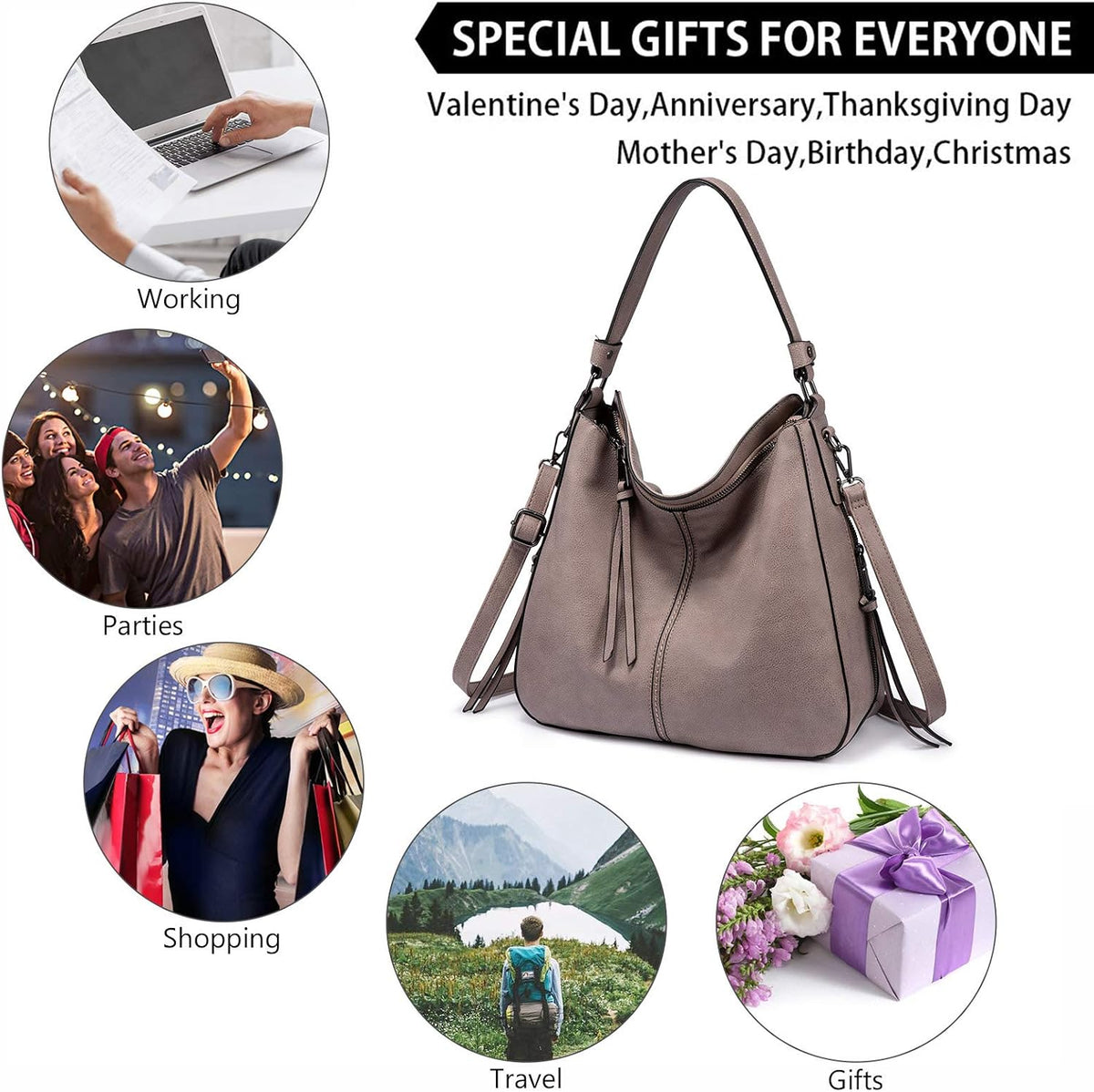 Hobo Crossbody Bag for Women, Designer Shoulder Purse Handbags