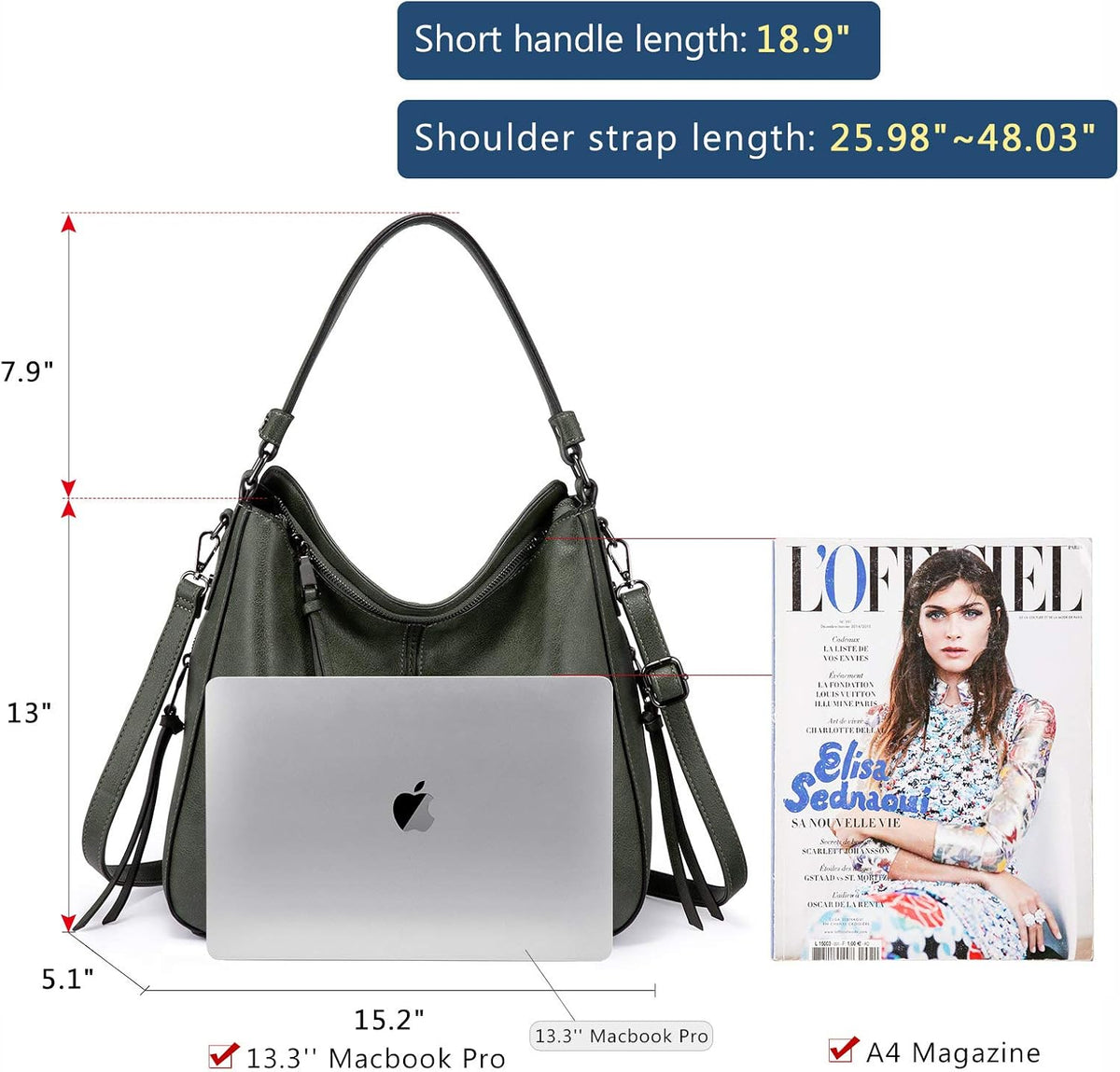 Hobo Crossbody Bag for Women, Designer Shoulder Purse Handbags