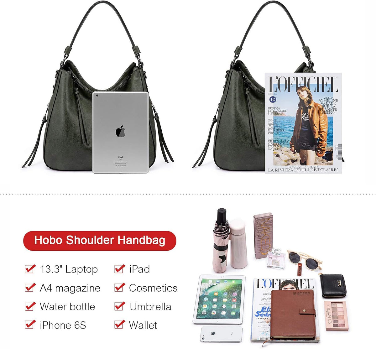 Hobo Crossbody Bag for Women, Designer Shoulder Purse Handbags