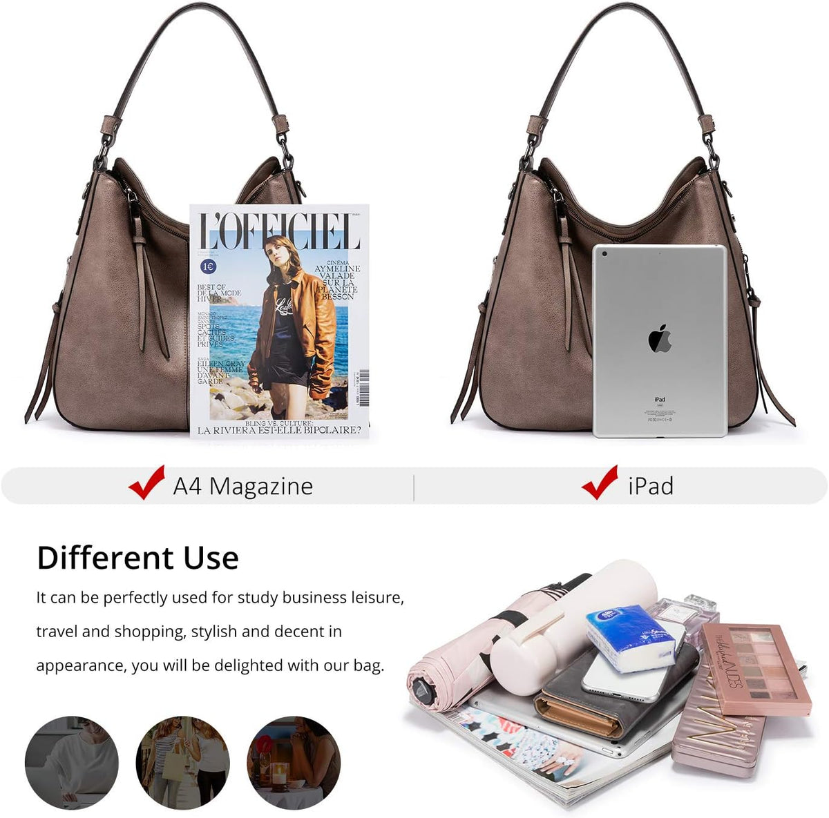 Hobo Crossbody Bag for Women, Designer Shoulder Purse Handbags