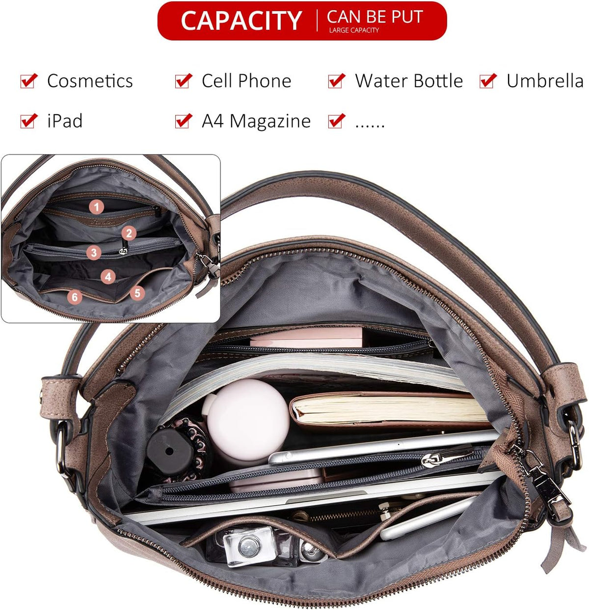 Hobo Crossbody Bag for Women, Designer Shoulder Purse Handbags