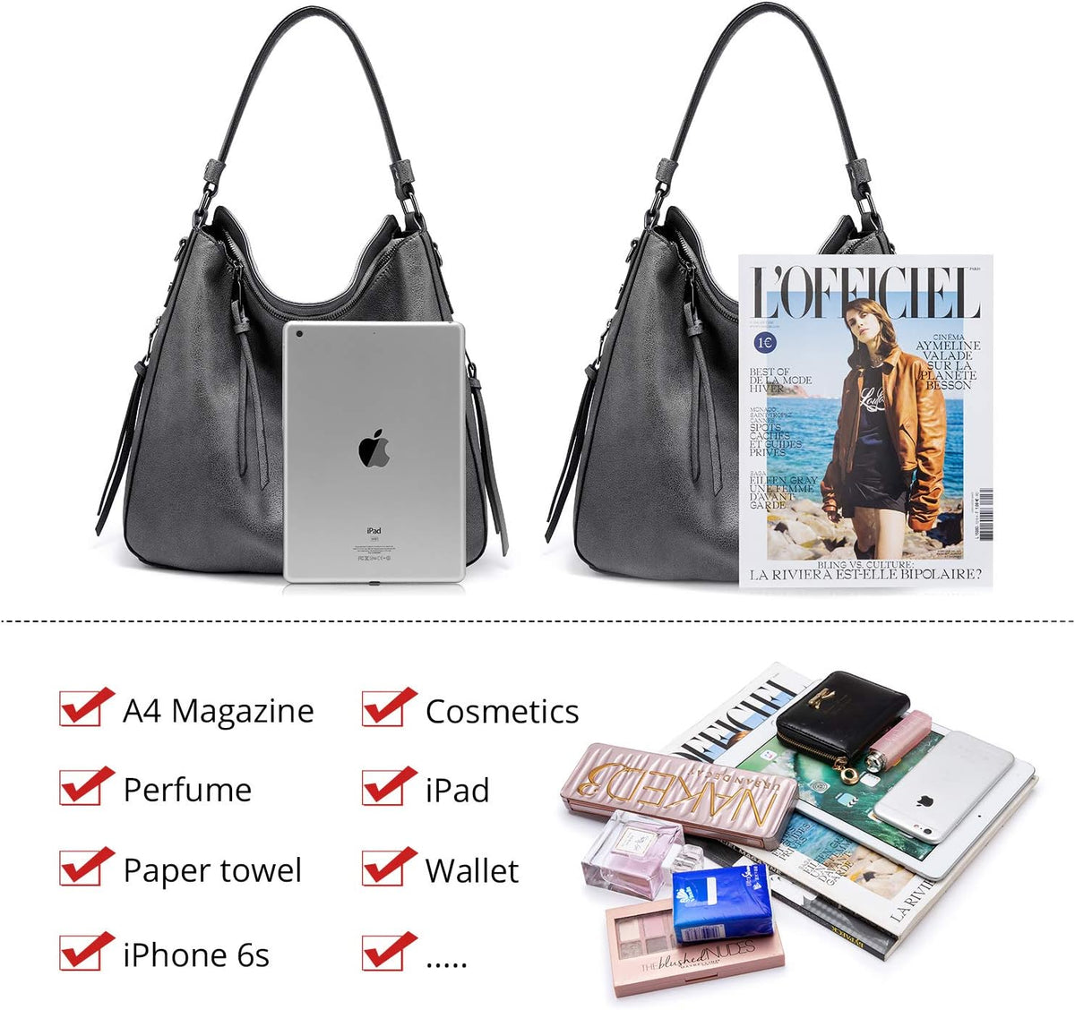 Hobo Crossbody Bag for Women, Designer Shoulder Purse Handbags