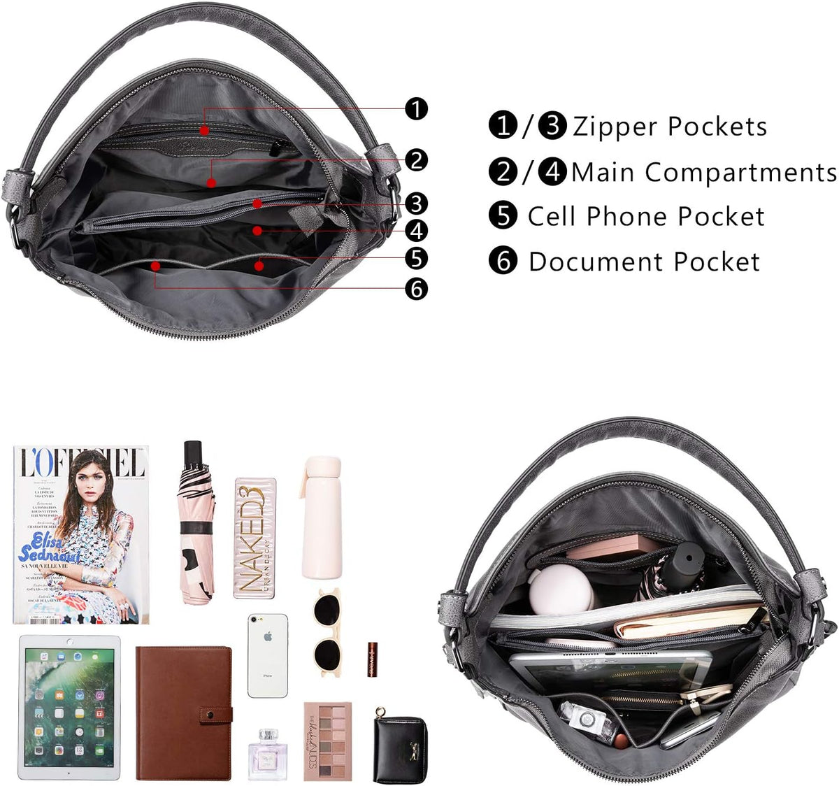 Hobo Crossbody Bag for Women, Designer Shoulder Purse Handbags