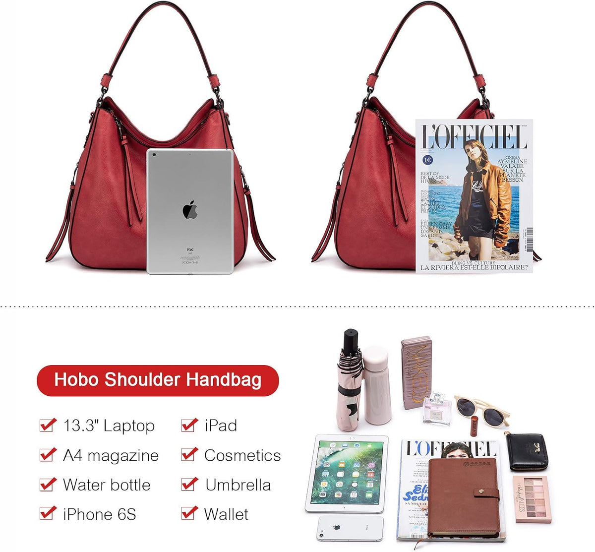 Hobo Crossbody Bag for Women, Designer Shoulder Purse Handbags