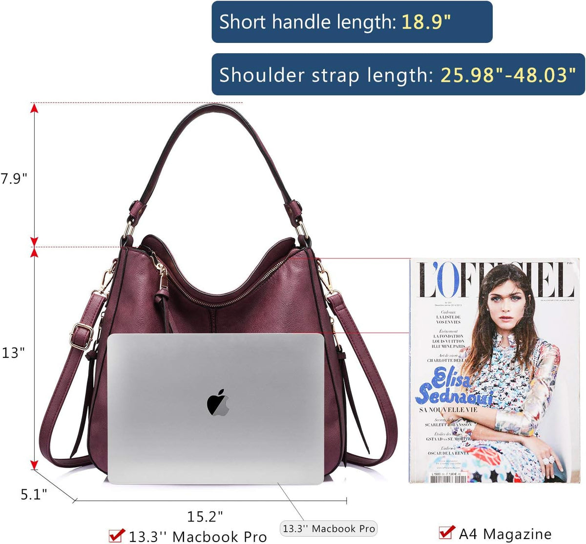 Hobo Crossbody Bag for Women, Designer Shoulder Purse Handbags