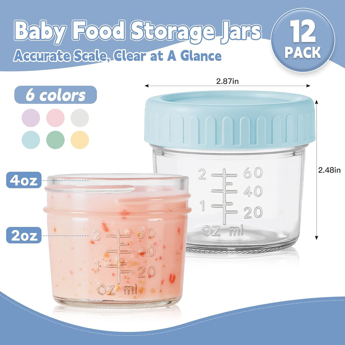 12 Pack Glass Baby Food Containers 4 oz Glass Baby Food Jars with Lids