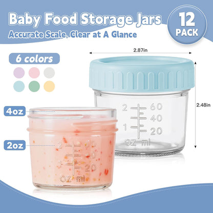 12 Pack Glass Baby Food Containers 4 oz Glass Baby Food Jars with Lids