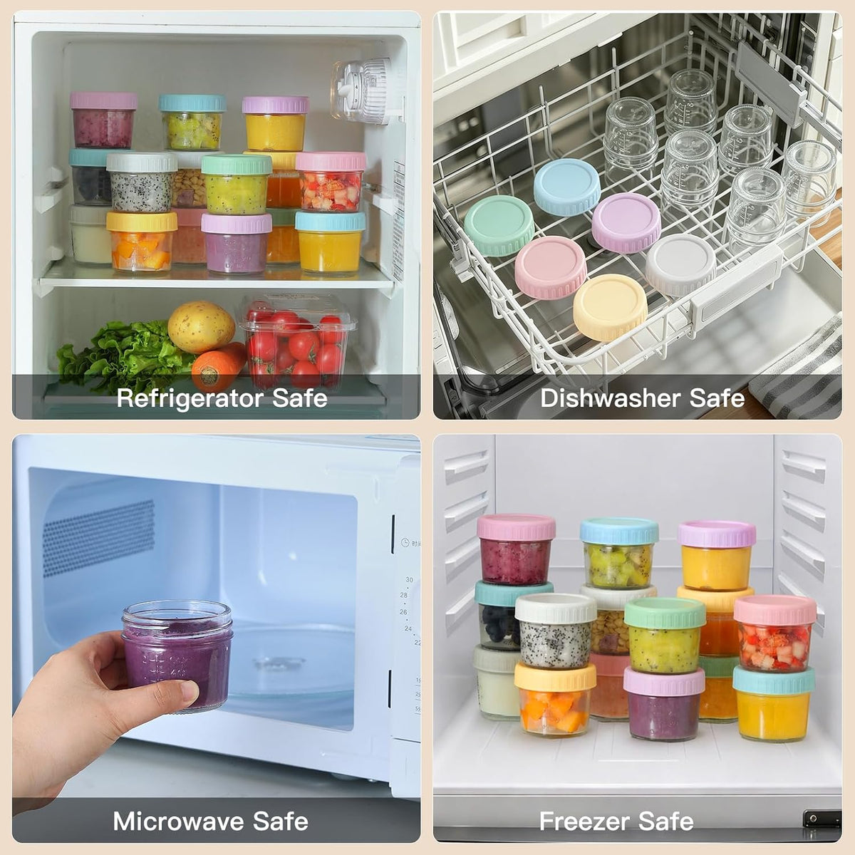 12 Pack Glass Baby Food Containers 4 oz Glass Baby Food Jars with Lids