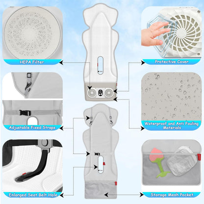 Baby Stroller Cooling Pad with 2 Fans, Car Seat Cooling Pad for Baby