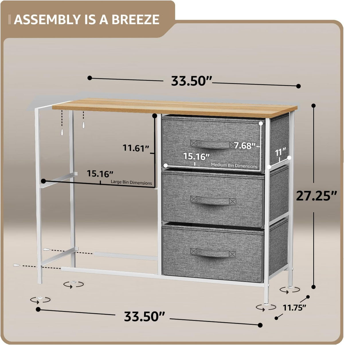 5 Drawer Dresser for Bedroom, Wood Top (Black)