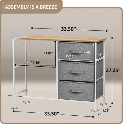5 Drawer Dresser for Bedroom, Wood Top (Black)