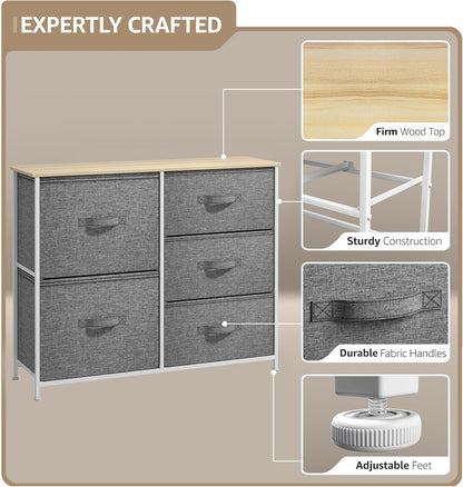 5 Drawer Dresser for Bedroom, Wood Top (Black)