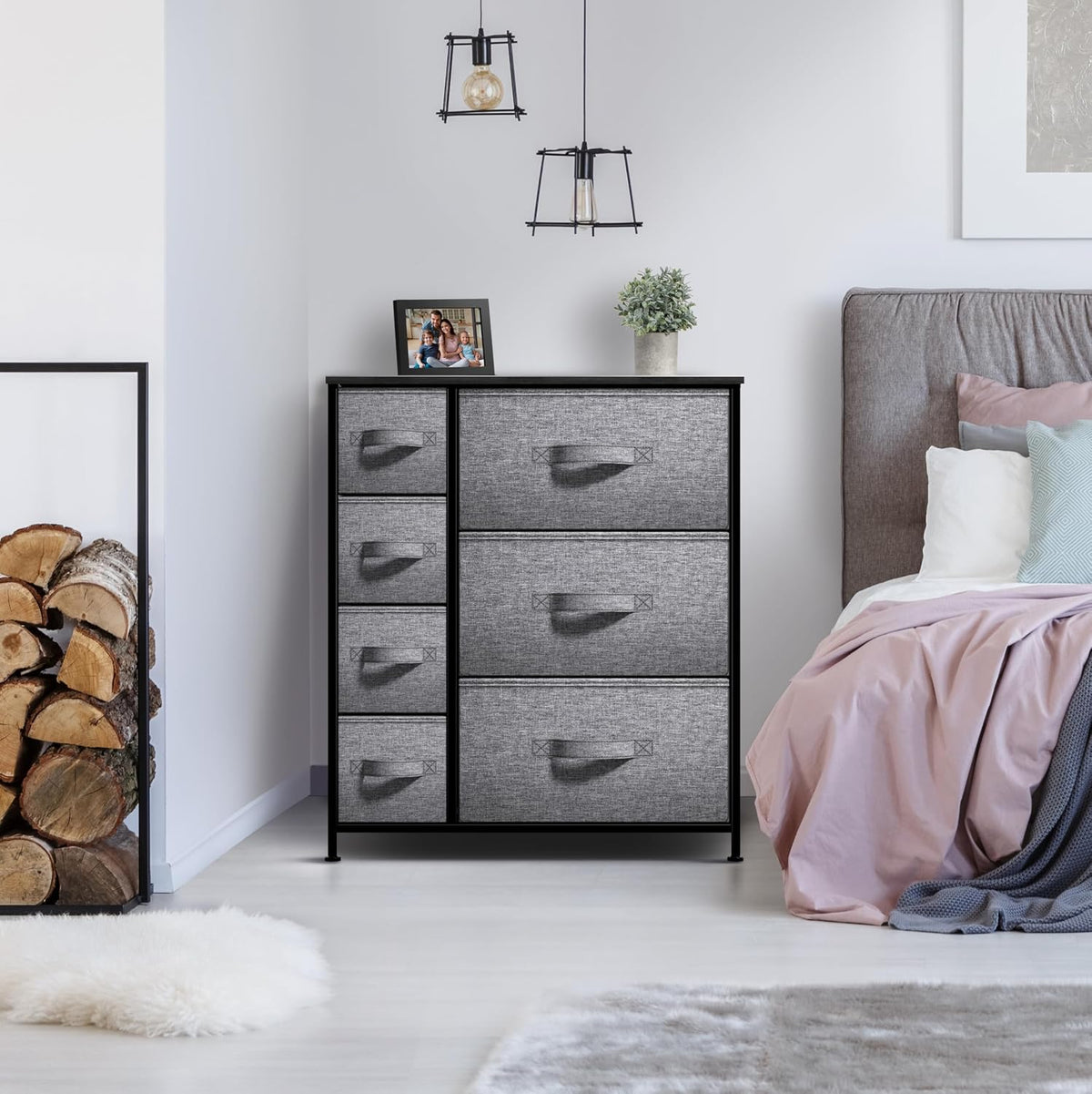 5 Drawer Dresser for Bedroom, Wood Top (Black)