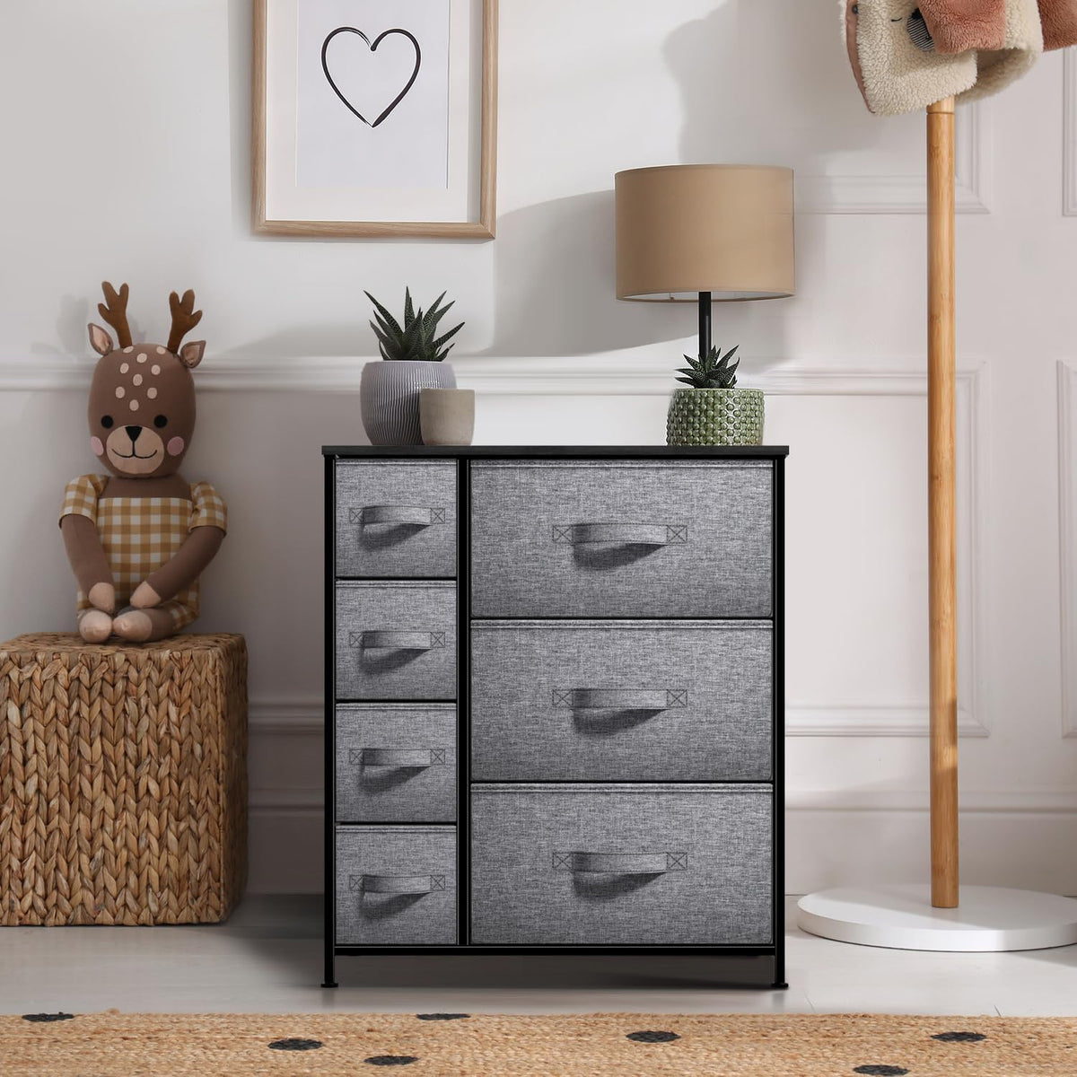 5 Drawer Dresser for Bedroom, Wood Top (Black)