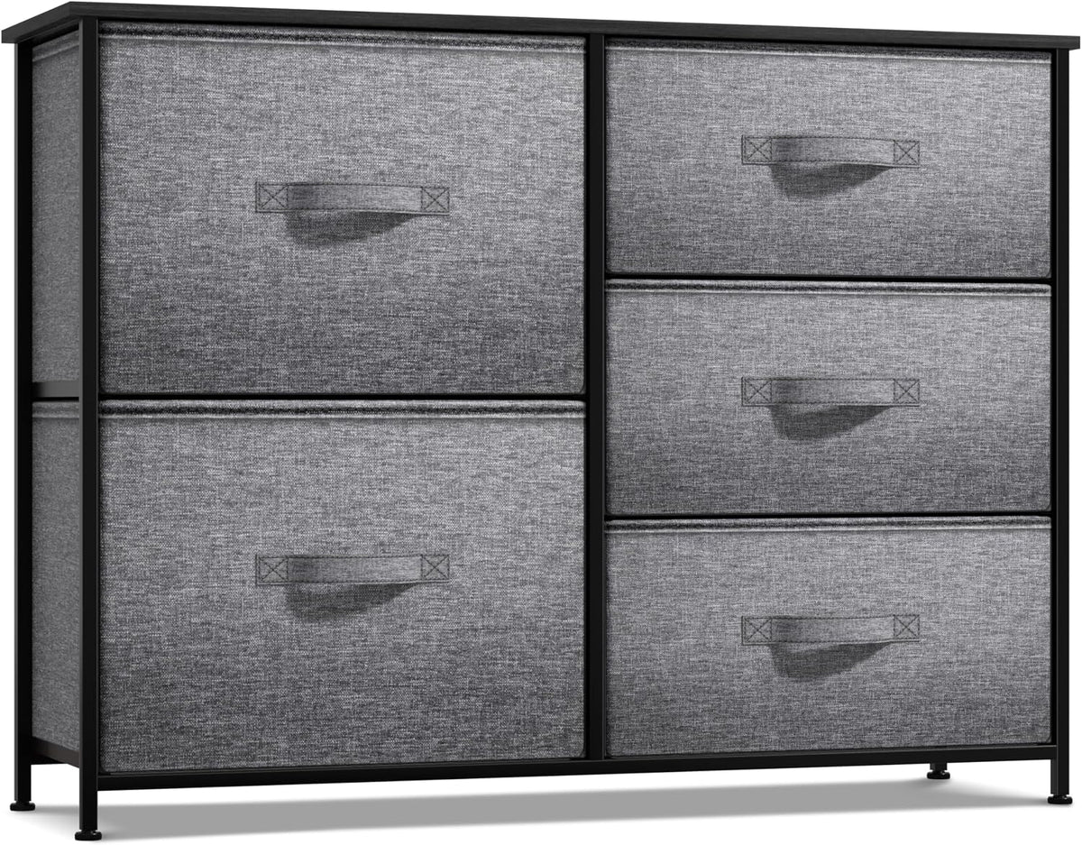 5 Drawer Dresser for Bedroom, Wood Top (Black)