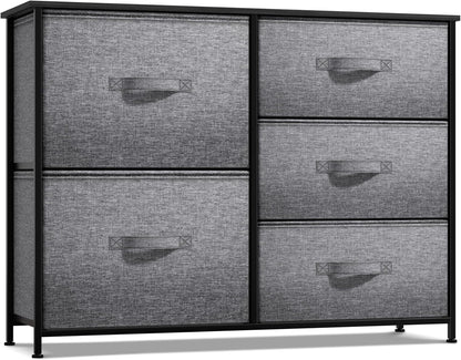 5 Drawer Dresser for Bedroom, Wood Top (Black)