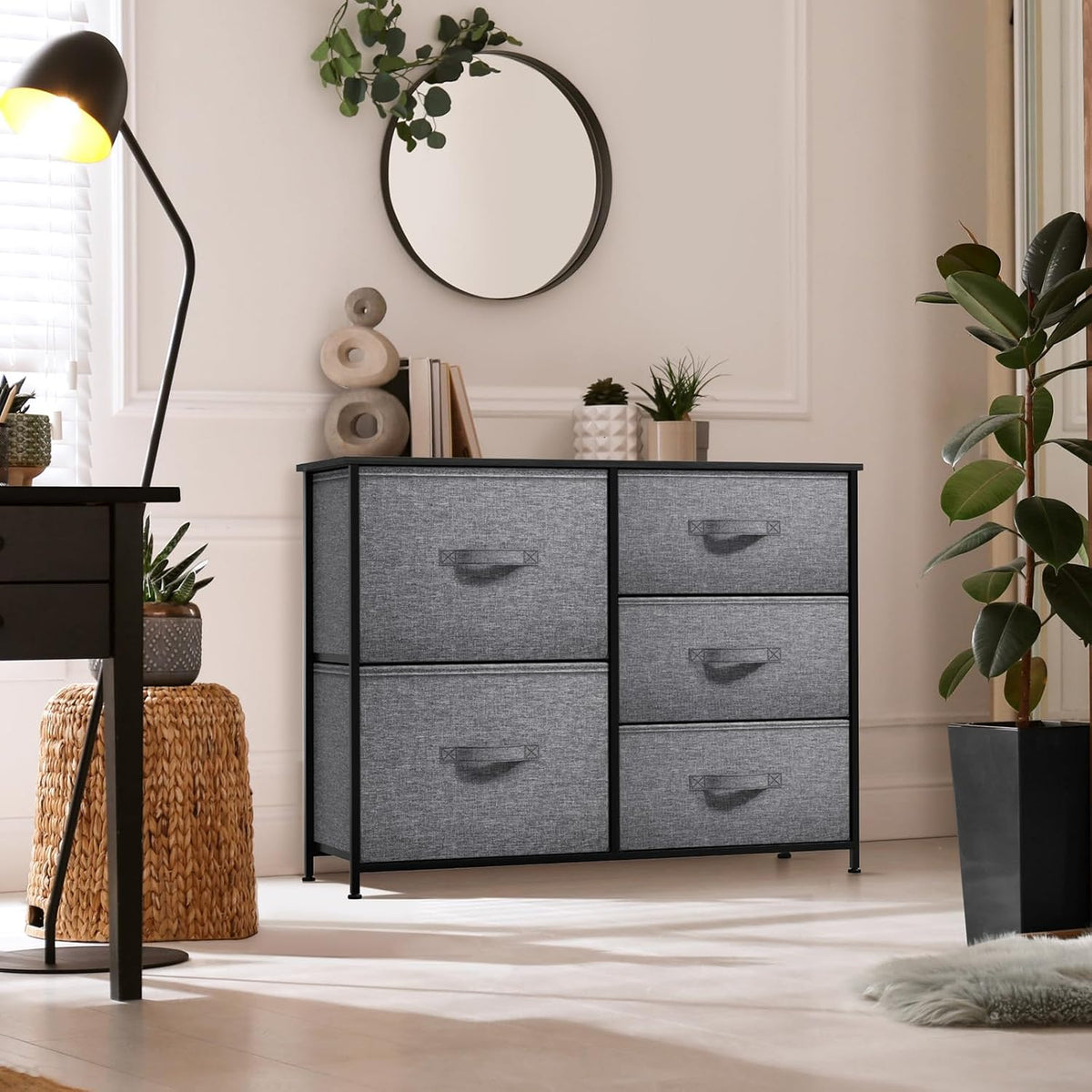 5 Drawer Dresser for Bedroom, Wood Top (Black)