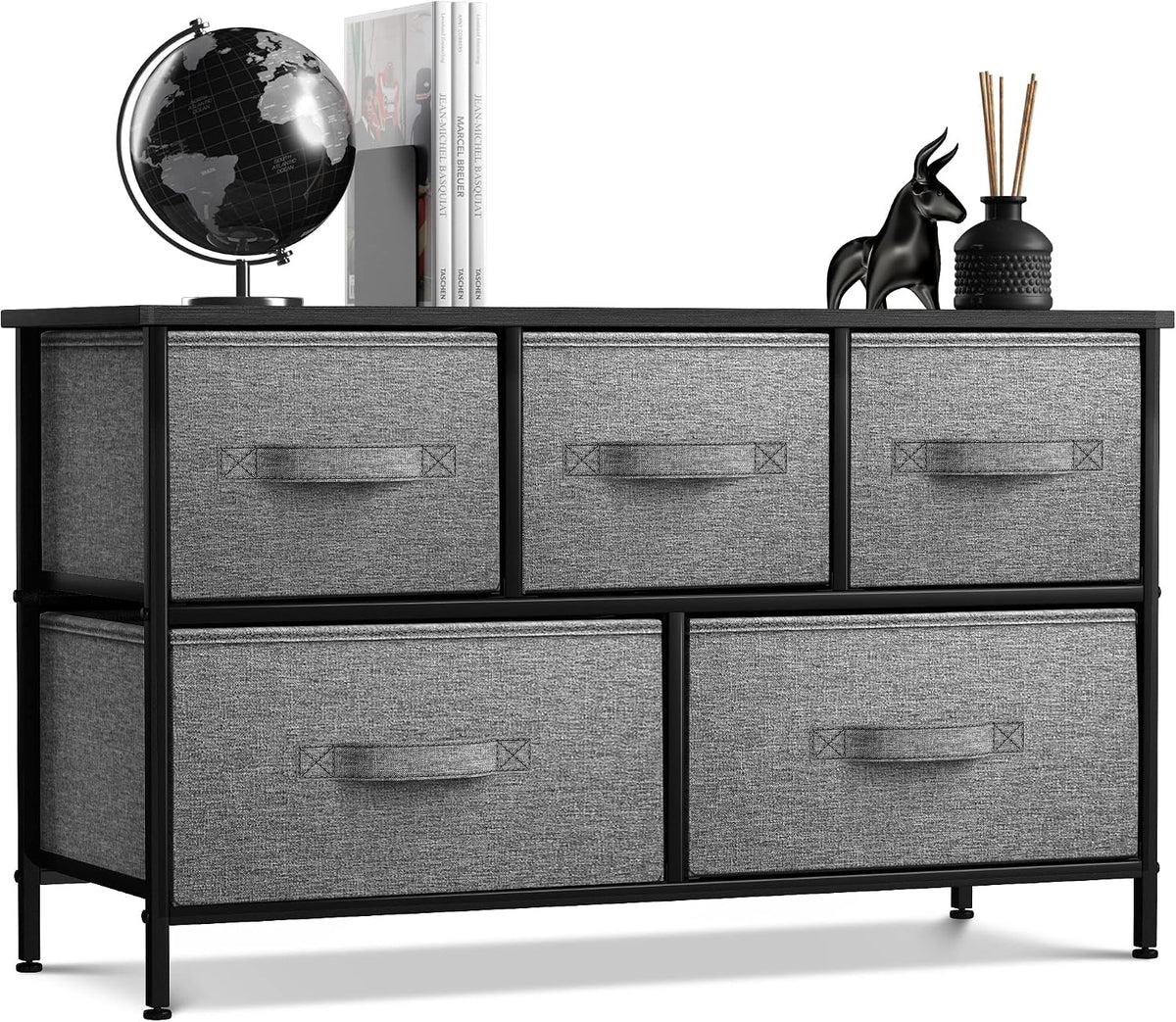 5 Drawer Dresser for Bedroom, Wood Top (Black)