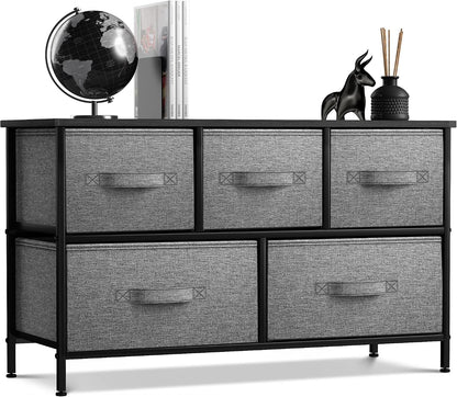 5 Drawer Dresser for Bedroom, Wood Top (Black)